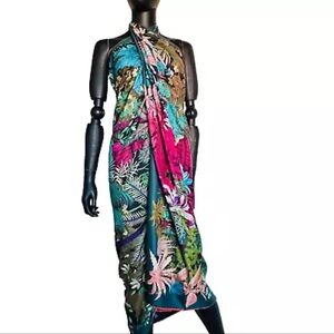 NWT Reversible EX Large Wool Silk Square Scarf 55 in Gift W Printed Scarf